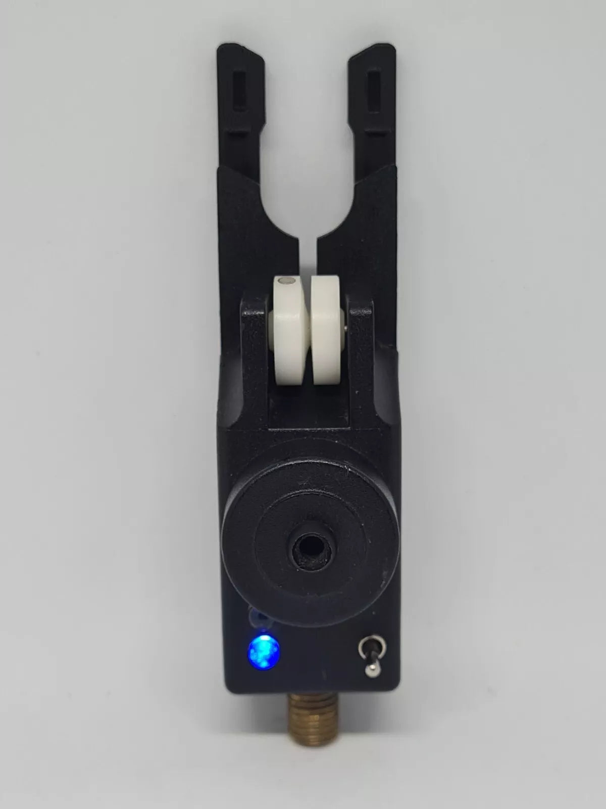 Pair of snag ears mounted on a bite alarm for carp fishing